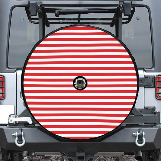 Red And White Striped Pattern Print Tire Cover With Camera Hole