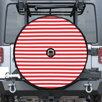 Red And White Striped Pattern Print Tire Cover With Camera Hole