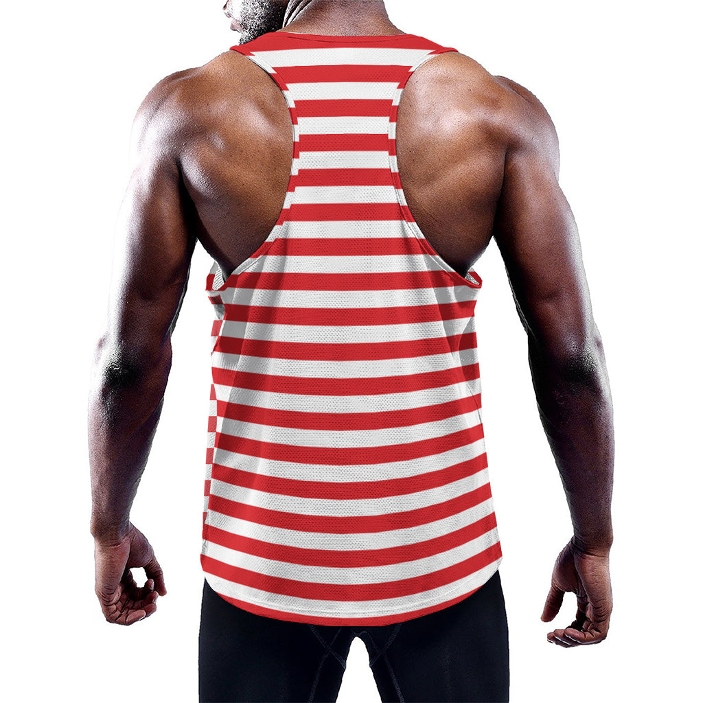 Red And White Striped Pattern Print Training Tank Top