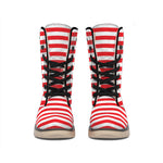 Red And White Striped Pattern Print Winter Boots