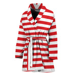 Red And White Striped Pattern Print Women's Bathrobe
