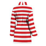 Red And White Striped Pattern Print Women's Bathrobe