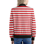 Red And White Striped Pattern Print Women's Bomber Jacket
