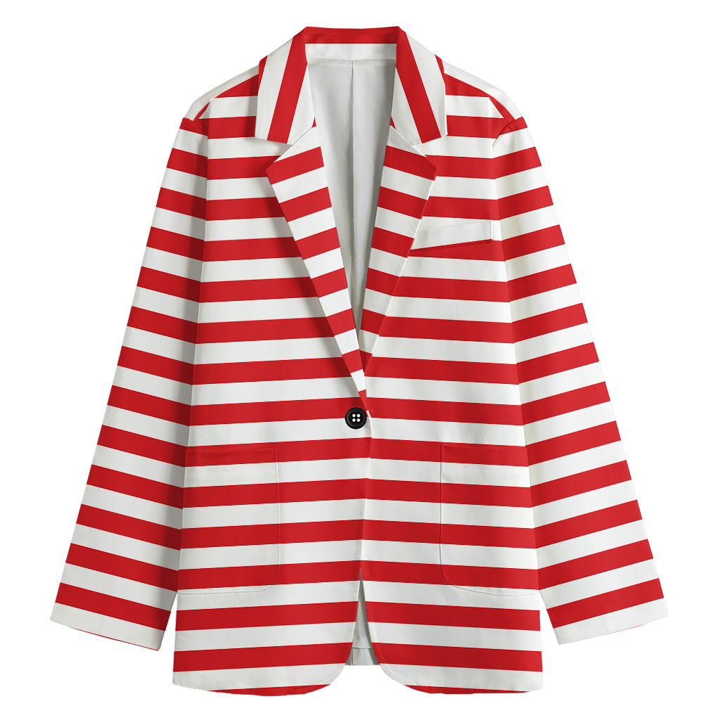 Red And White Striped Pattern Print Women's Cotton Blazer