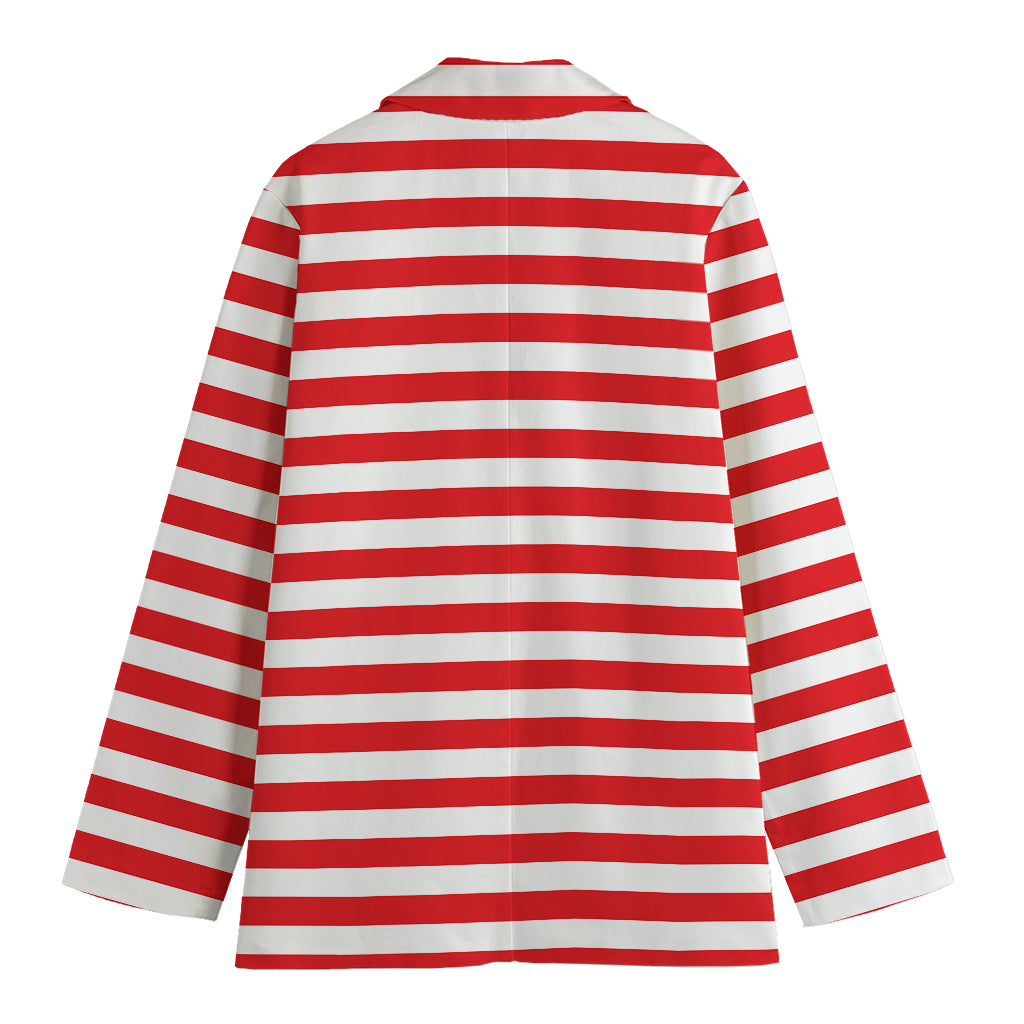 Red And White Striped Pattern Print Women's Cotton Blazer