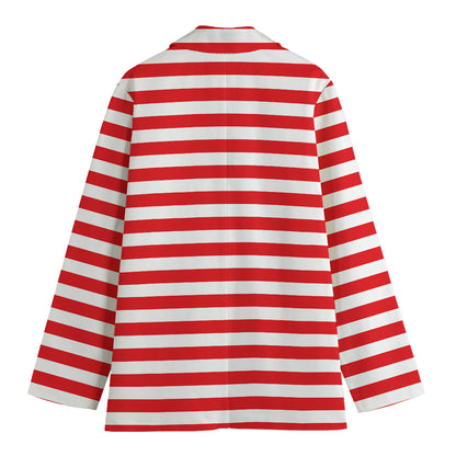 Red And White Striped Pattern Print Women's Cotton Blazer