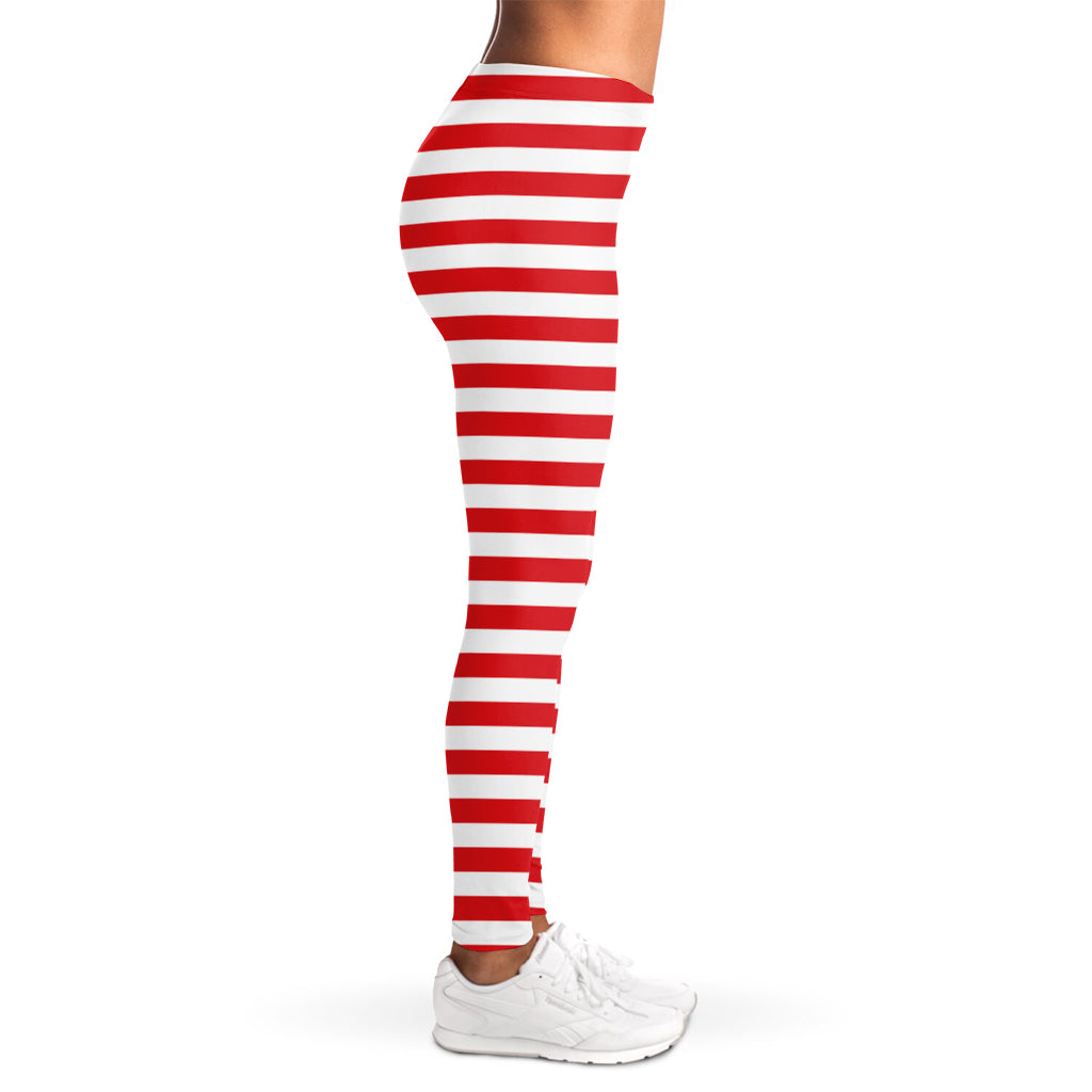 Red And White Striped Pattern Print Women's Leggings