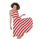 Red And White Striped Pattern Print Women's Sleeveless Dress