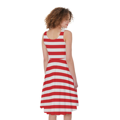 Red And White Striped Pattern Print Women's Sleeveless Dress