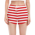 Red And White Striped Pattern Print Women's Split Running Shorts