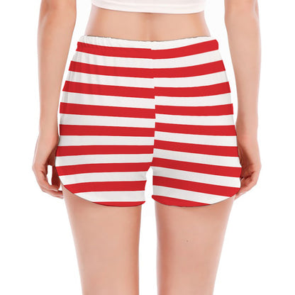 Red And White Striped Pattern Print Women's Split Running Shorts