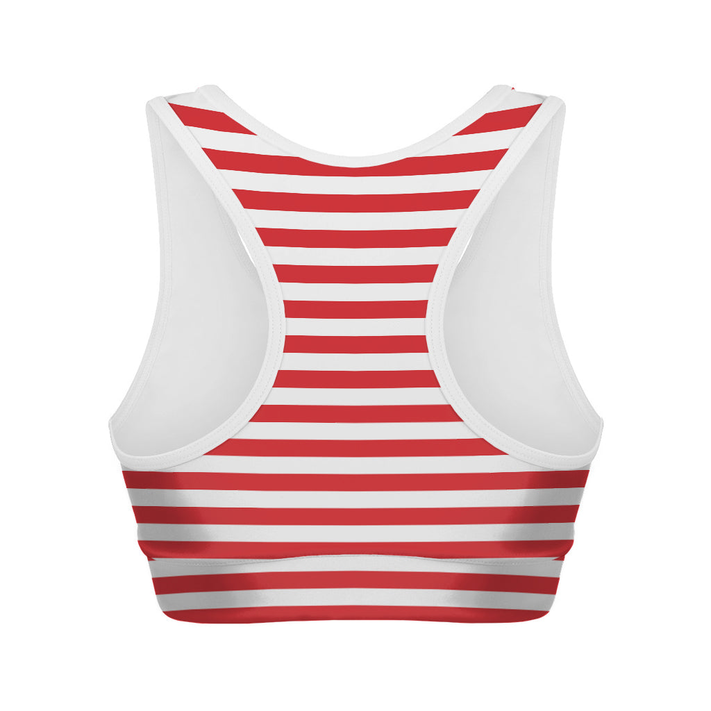 Red And White Striped Pattern Print Women's Sports Bra