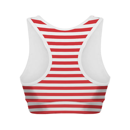 Red And White Striped Pattern Print Women's Sports Bra