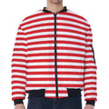 Red And White Striped Pattern Print Zip Sleeve Bomber Jacket