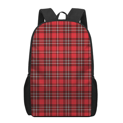 Red And White Tartan Pattern Print 17 Inch Backpack