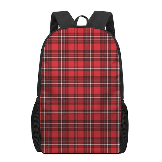 Red And White Tartan Pattern Print 17 Inch Backpack