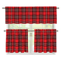 Red And White Tartan Pattern Print 3 Piece Kitchen Curtains