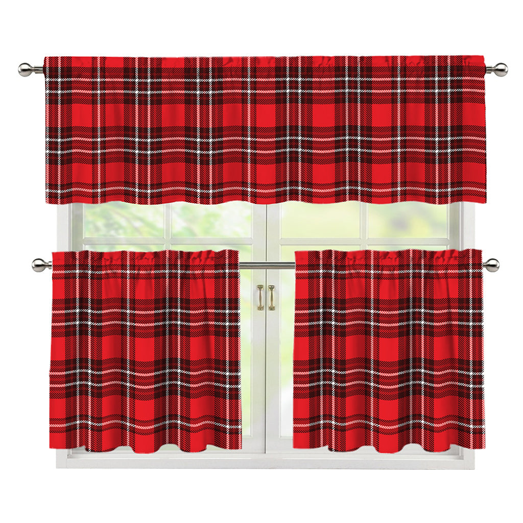 Red And White Tartan Pattern Print 3 Piece Kitchen Curtains