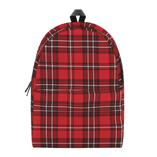 Red And White Tartan Pattern Print Backpack