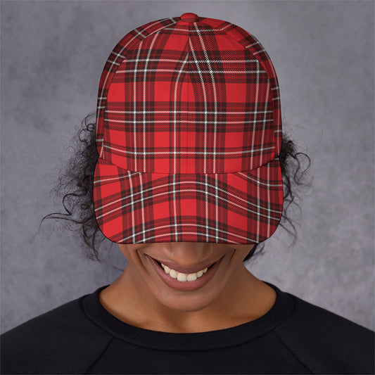 Red And White Tartan Pattern Print Baseball Cap