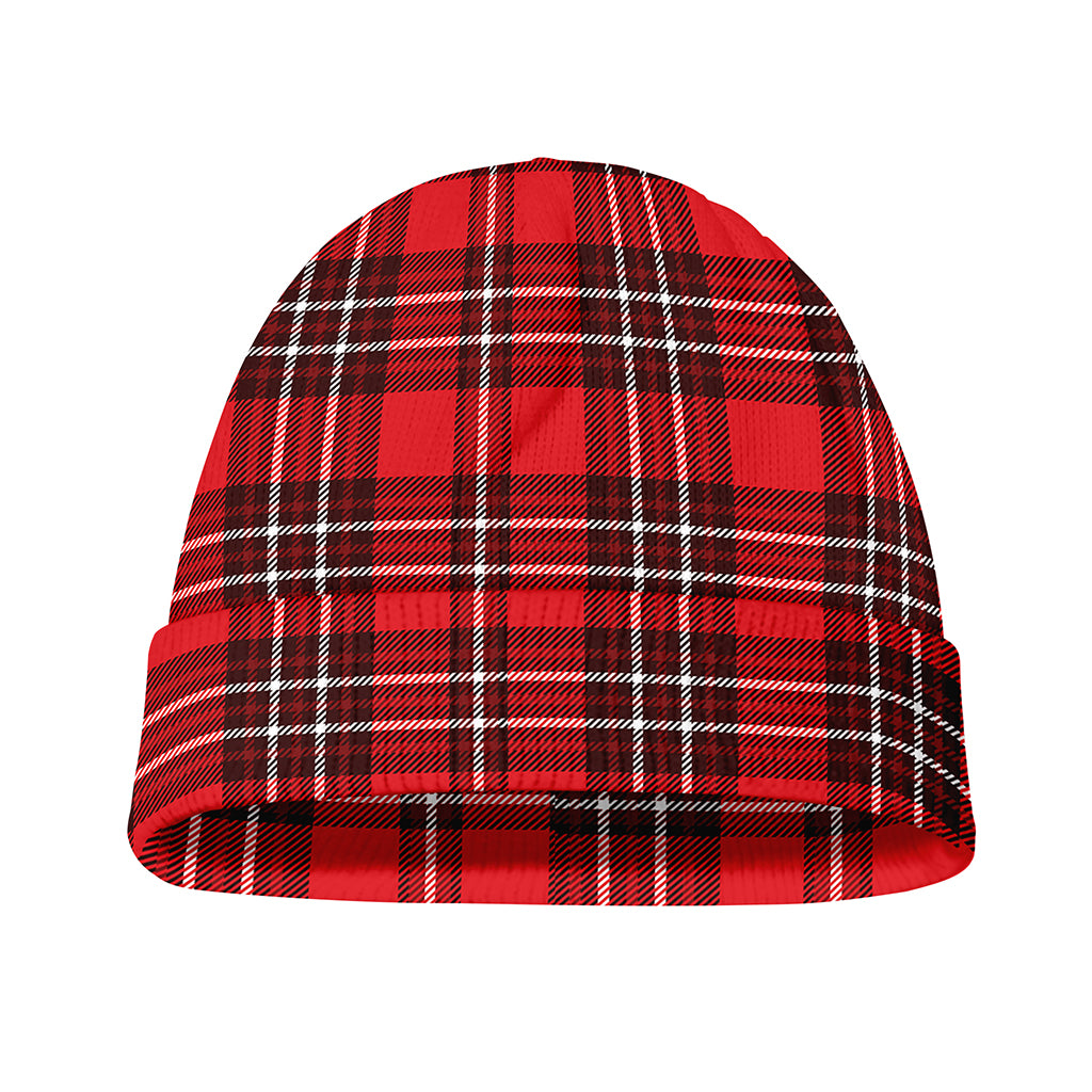 Red And White Tartan Pattern Print Beanie