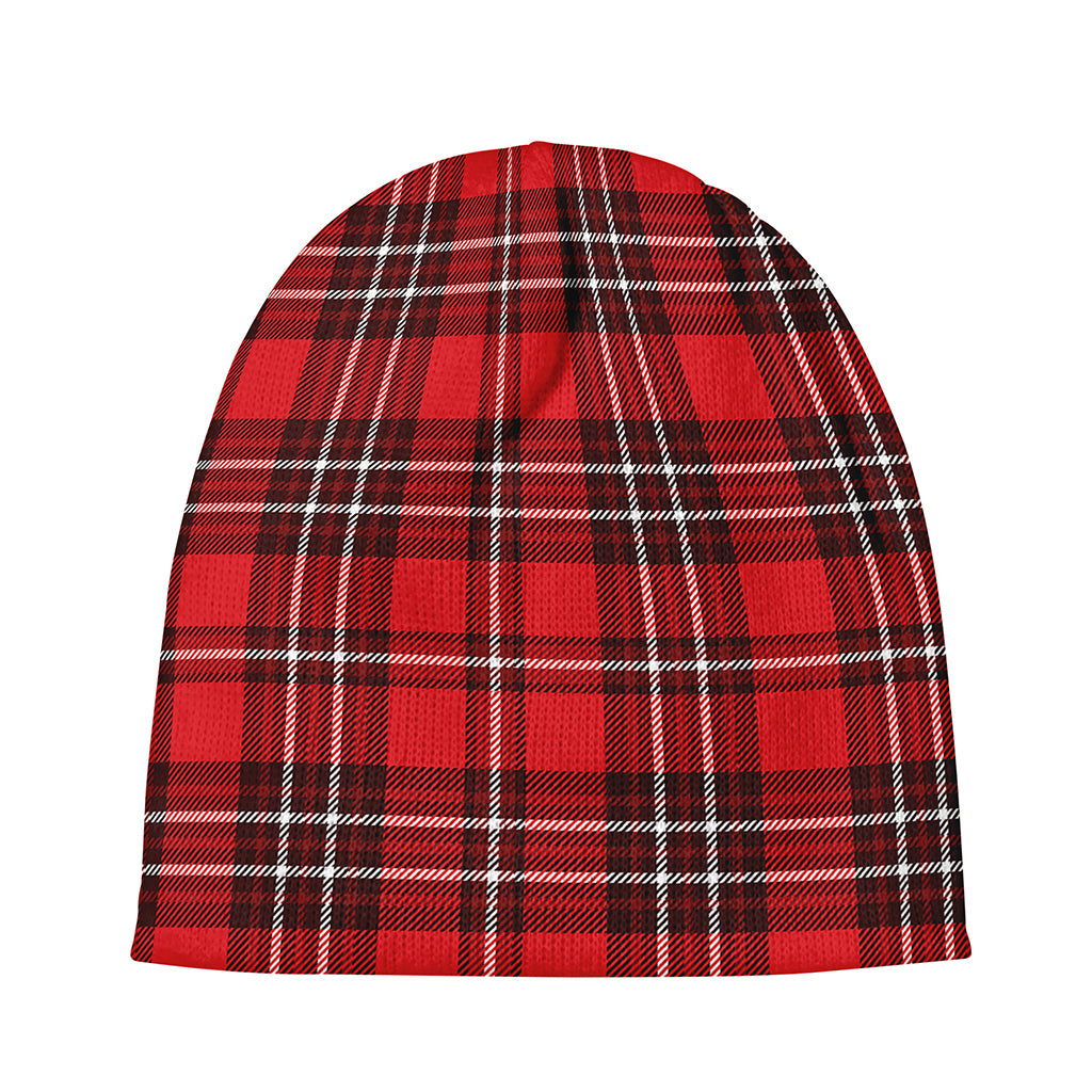Red And White Tartan Pattern Print Beanie