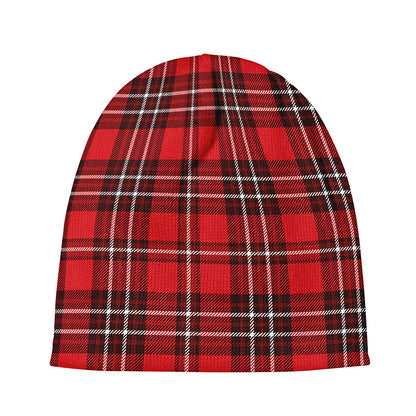 Red And White Tartan Pattern Print Beanie