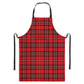 Red And White Tartan Pattern Print Bib Apron With Pocket