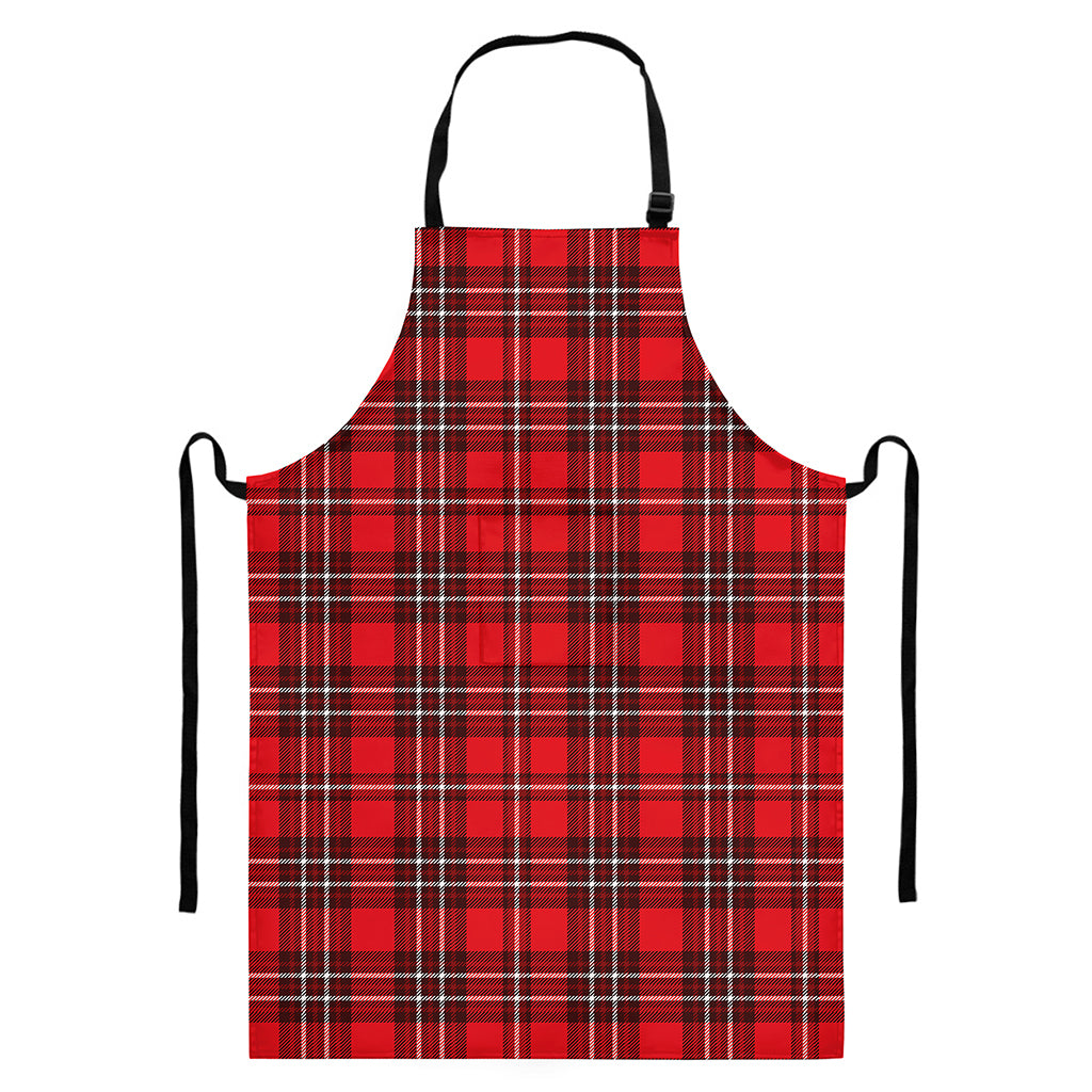 Red And White Tartan Pattern Print Bib Apron With Pocket