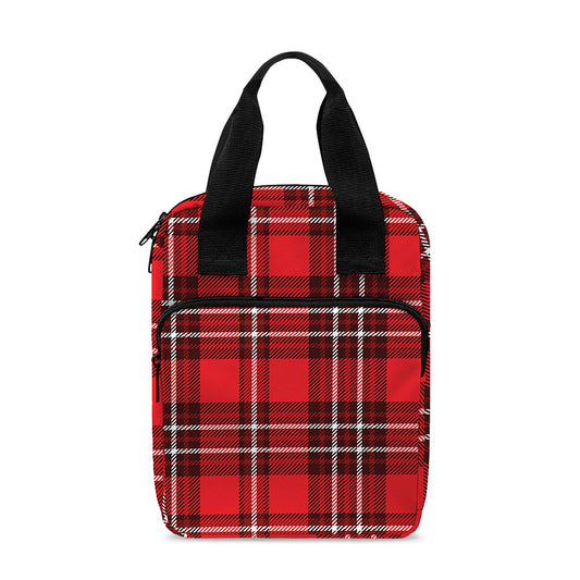 Red And White Tartan Pattern Print Bible Tote Bag