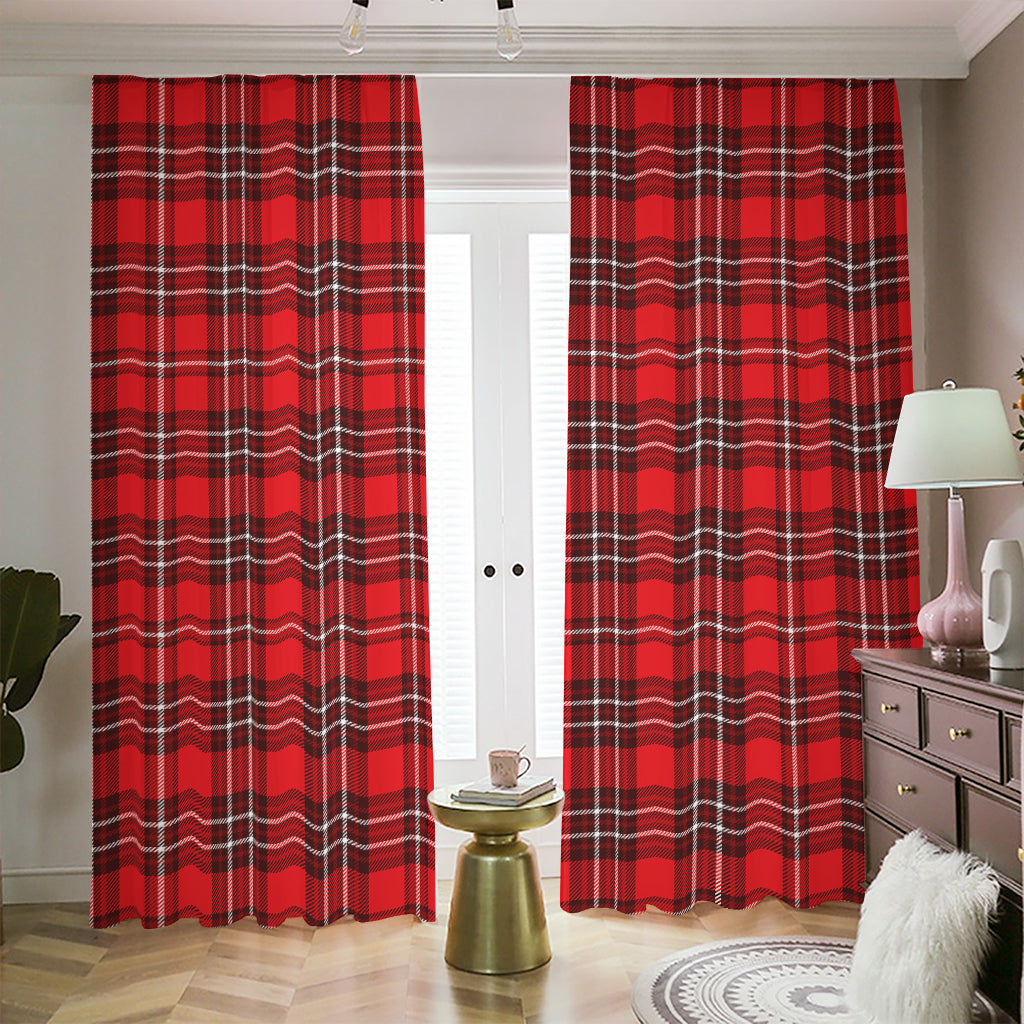 Red And White Tartan Pattern Print Blackout Pencil Pleat Curtains