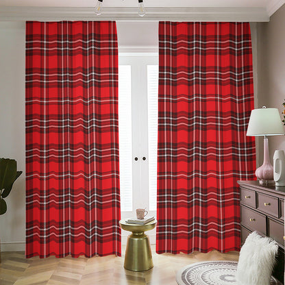 Red And White Tartan Pattern Print Blackout Pencil Pleat Curtains
