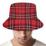 Red And White Tartan Pattern Print Bucket Hat