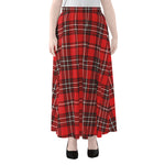 Red And White Tartan Pattern Print Chiffon Maxi Skirt