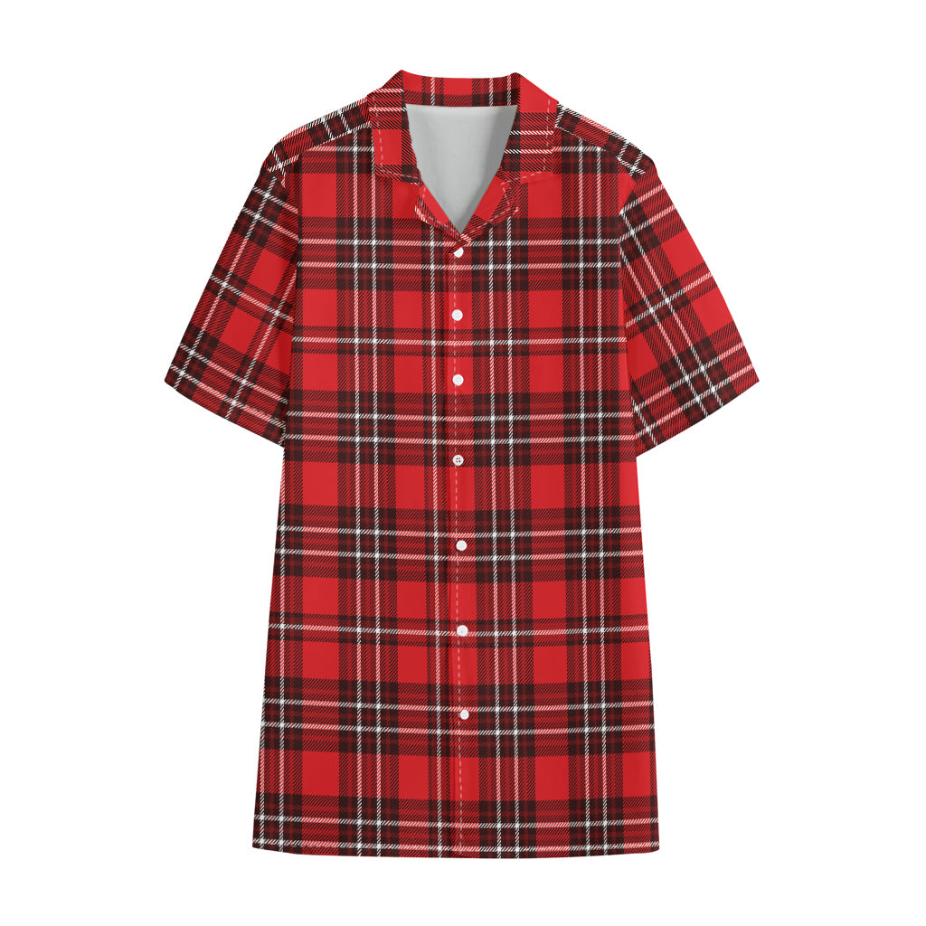 Red And White Tartan Pattern Print Cotton Hawaiian Shirt