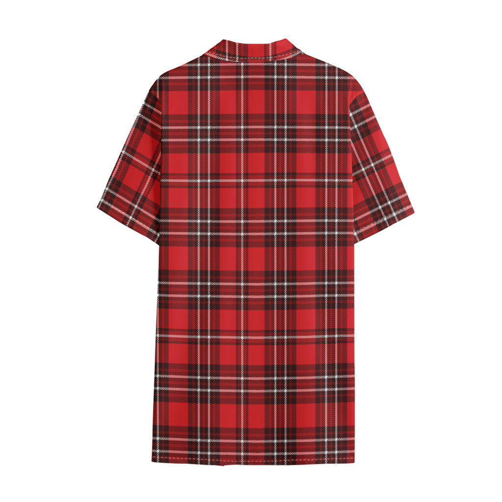 Red And White Tartan Pattern Print Cotton Hawaiian Shirt