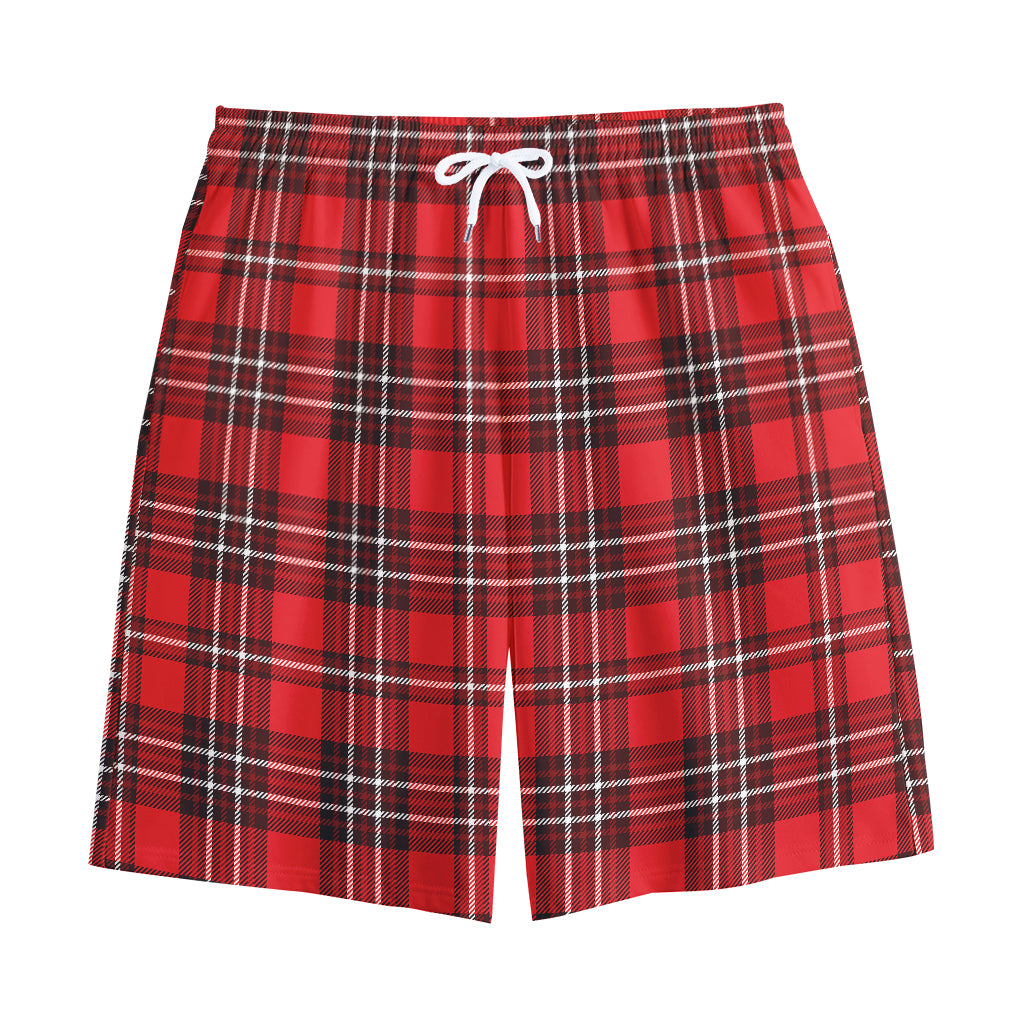 Red And White Tartan Pattern Print Cotton Shorts