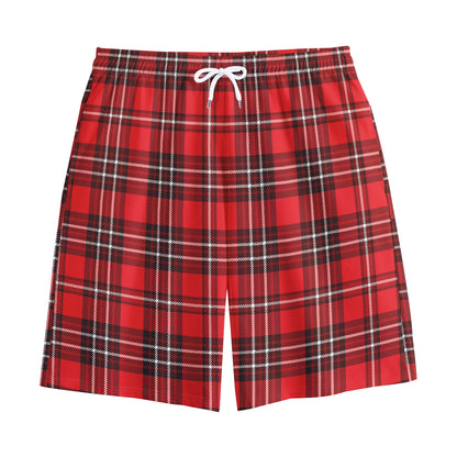 Red And White Tartan Pattern Print Cotton Shorts