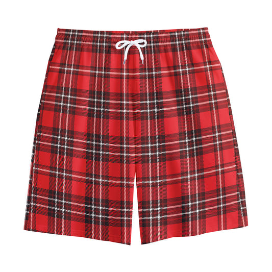 Red And White Tartan Pattern Print Cotton Shorts