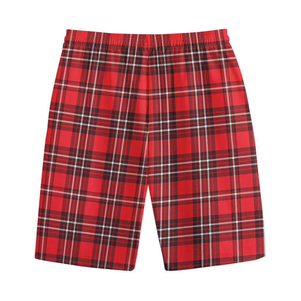 Red And White Tartan Pattern Print Cotton Shorts