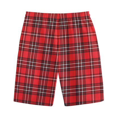 Red And White Tartan Pattern Print Cotton Shorts