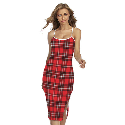 Red And White Tartan Pattern Print Cross Back Cami Dress