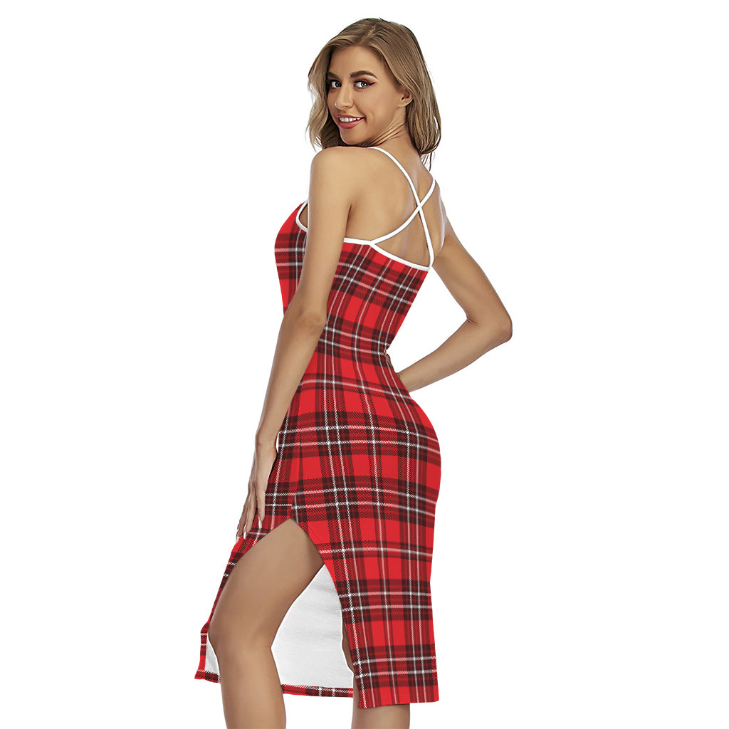 Red And White Tartan Pattern Print Cross Back Cami Dress