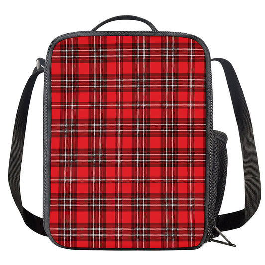 Red And White Tartan Pattern Print Crossbody Lunch Bag