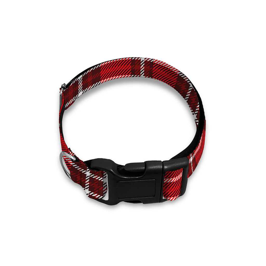 Red And White Tartan Pattern Print Dog Collar