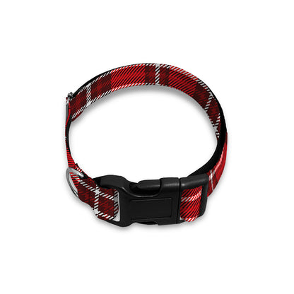 Red And White Tartan Pattern Print Dog Collar