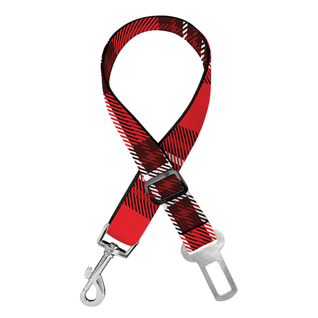 Red And White Tartan Pattern Print Dog Seat Belt