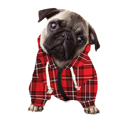Red And White Tartan Pattern Print Dog Zip Up Hoodie