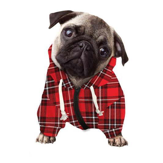 Red And White Tartan Pattern Print Dog Zip Up Hoodie