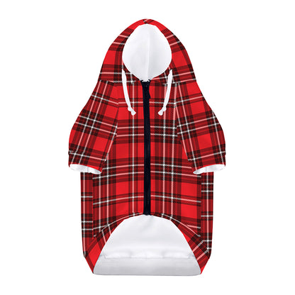 Red And White Tartan Pattern Print Dog Zip Up Hoodie